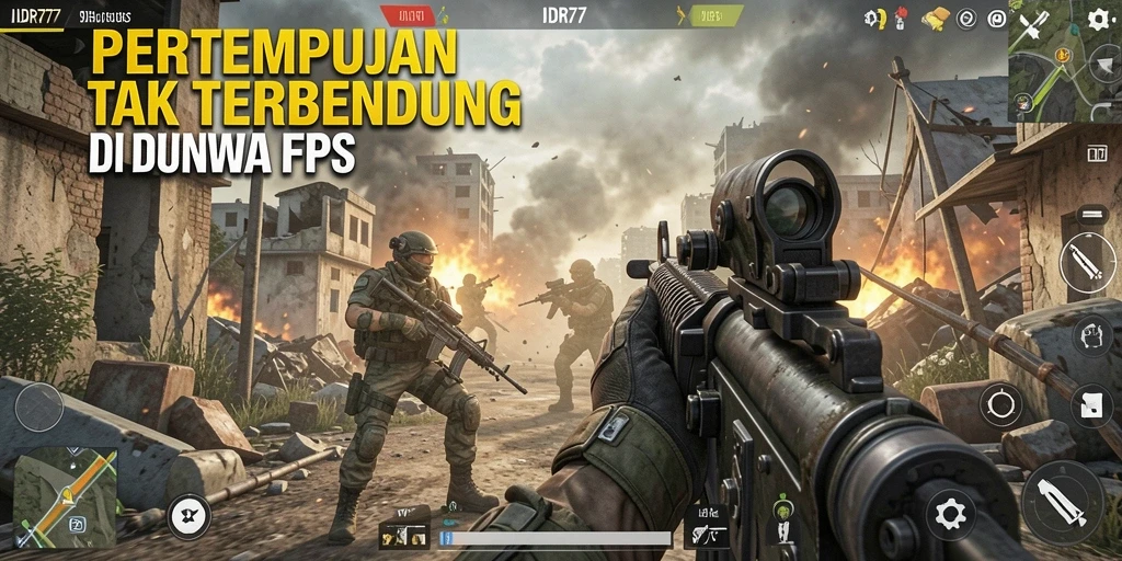Tampilan gameplay FPS yang intens dan mendebarkan di IDR77.