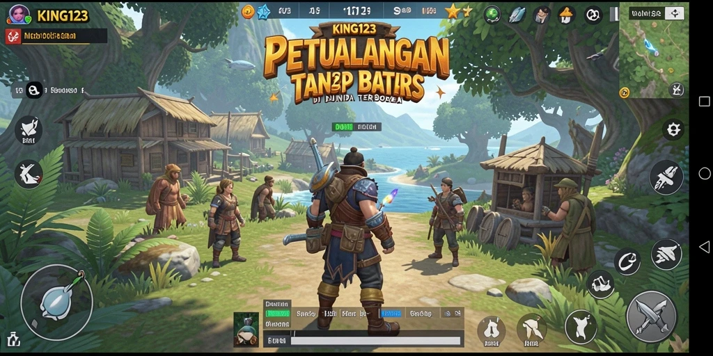 Screenshot gameplay KING123 menampilkan petualangan di dunia terbuka yang luas.