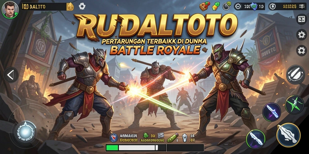 Screenshot RUDALTOTO menampilkan pertempuran seru dalam arena Battle Royale.